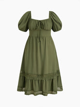 Chiffon Square Neck Bowknot Lace Trim Maxi Dress Curve & Plus