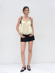 Square Neck Embroidery Lettuce Trim Cami Top
