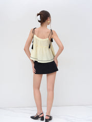 Square Neck Embroidery Lettuce Trim Cami Top
