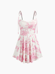Cowl Neck Corset Knotted Ruffle Mini Dress