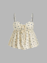 100% Cotton V-neck Floral Knotted Shirred Cami Top Curve & Plus