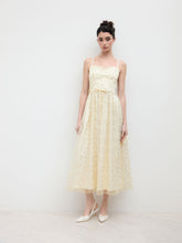 Mesh Square Neck Floral Sequin Bowknot Maxi Dress