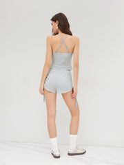 Cotton-blend Stripe Criss Cross Crop Cami Top