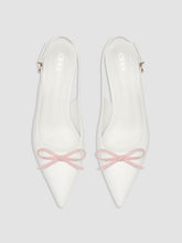 TWO-TONE BOW POINTED-TOE SLINGBACK FAUX LEATHER KITTEN HEELS