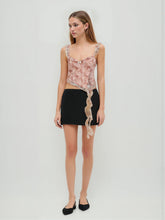 Chiffon Sweetheart Neckline Abstract Floral Ruffle Crop Top