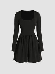 Solid Square Neck Ruffle Romper