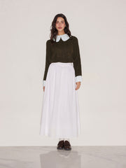Babydoll Collar Cable Knit Faux Two-Piece Long Sleeve Sweater