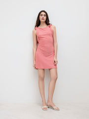 Boat Neck Gingham Bowknot Mini Dress