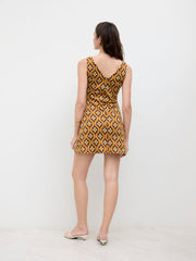 V-neck Geometric Zipper Mini Dress