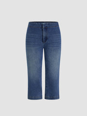 Stretch Denim Low Rise Straight Leg Capri Jeans