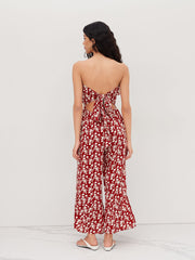 Bandeau Floral Ruffle Hem Wide Leg Jumpsuit