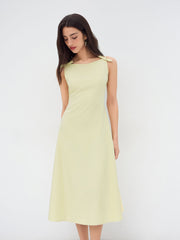 Boat Neck Ruffle Bowknot Midi Dress