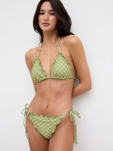 V-neck Floral Lettuce Trim Halter Tie Side Bikini Set