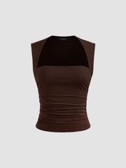 Square Neck Solid Ruched Tank Top