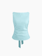Linen-blend Boat Neckline Solid Bowknot Tank Top