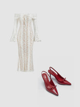 Lace Off-shoulder Floral Knotted Maxi Dress & FAUX LEATHER POINTED TOE HEELS