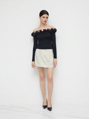 Tweed Mid Rise Contrasting Binding Pocket Mini Skirt