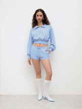 CDR Cotton-blend Collar Half Zip Crop Top & Low Rise Drawstring Micro Shorts Set