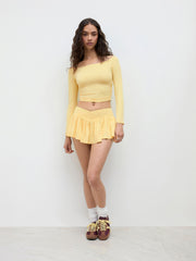 CDR Off-shoulder Ruched Long Sleeve Crop Tee