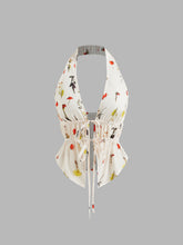 Halter Neckline Floral Tie Front Bow Top