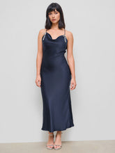 Satin Cowl Neck Rhinestone Bowknot Mermaid Maxi Dress