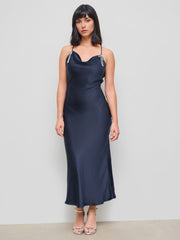 Satin Cowl Neck Rhinestone Bowknot Mermaid Maxi Dress