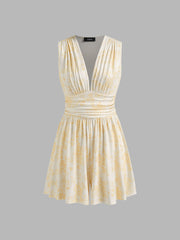 V-neck Floral Ruched Romper