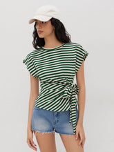 Cotton-blend Stripes Bowknot Crop Tee