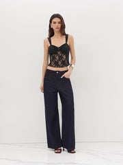 Lace V-neck Floral Tie Back Tank Top