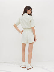 Cotton-blend Polo Stripe Romper With Belt