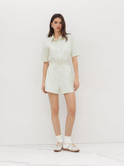 Cotton-blend Polo Stripe Romper With Belt