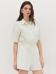 Cotton-blend Polo Stripe Romper With Belt