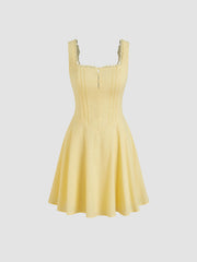 Cotton Square Neck Lace Trim Mini Cami Dress