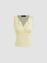 Cotton-blend Button Up Lace Trim Tank Top