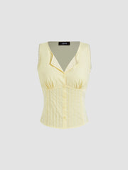 Cotton-blend Button Up Lace Trim Tank Top