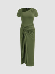 Asymmetrical Neck Twist Maxi Dress