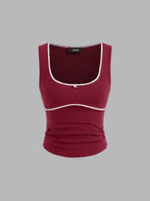 Cotton-blend U-neckline Contrasting Binding Ruched Tank Top