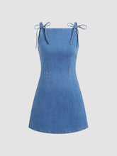Stretch Denim Solid Zipper Knotted Mini Dress