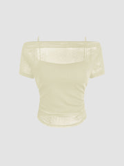 Off-shoulder Ruched Short Sleeve Tee & Cami Top & The Micro Short