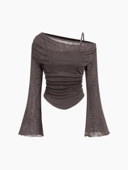 Asymmetrical Neck Ruched Lettuce Trim Tee