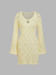 Knit Round Neckline Cut Out Crochet Cover Up Dress