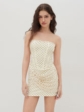 Mesh Polka Dot Lace Trim Draped Bandeau Mini Dress