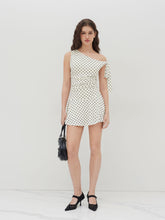 Polka Dot Asymmetrical Neck Ruched Romper