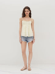 Cotton Shell Beaded Bowknot Pleated Oversized Cami Top