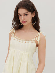 Cotton Shell Beaded Bowknot Pleated Oversized Cami Top