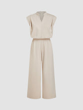 V-neck Elastic Waist Ruched Straight Leg Jumpsuit