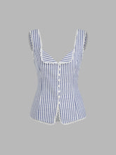 Cotton-blend Sweetheart Stripe Lace Trim Knotted Tank Top
