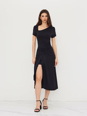 Asymmetrical Neck Twist Maxi Dress