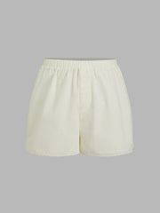 Cotton Collar Embroidery Tank Top & Mid Rise Elastic Waist Split Shorts Set