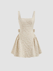 Jacquard U-neckline Floral Backless Bowknot Mini Dress